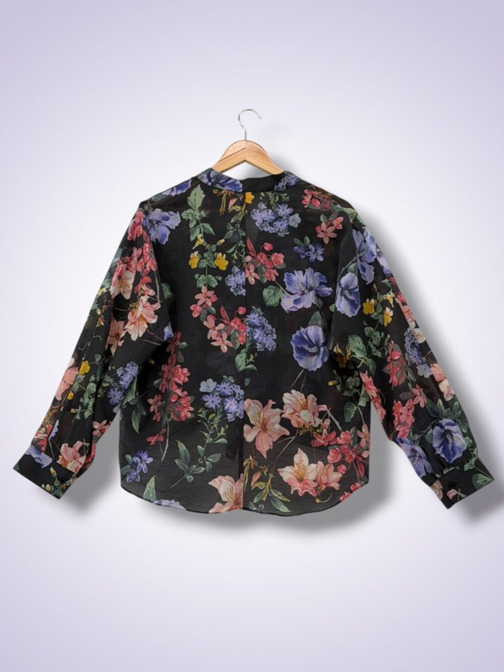 Vince Camuto Rich Black Sheer Floral Lyocell Tie Front Blouse S - Picture 3 of 6